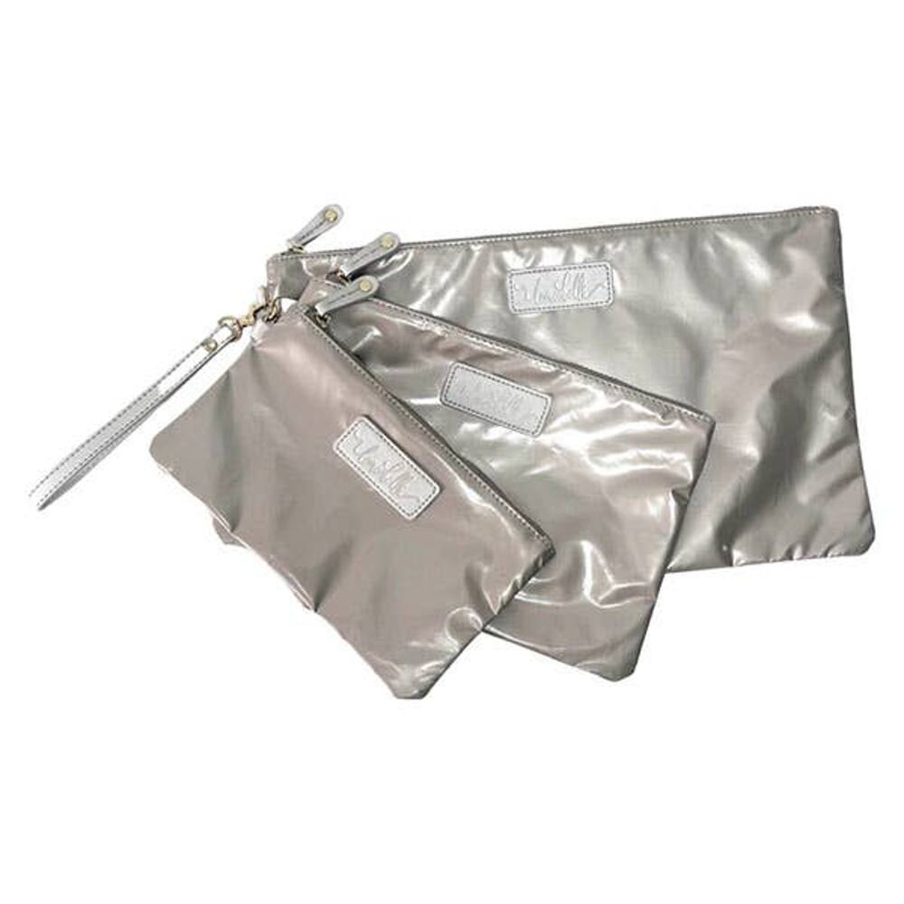 3-Piece Nylon Patent Pouch Set – Champagne Gold